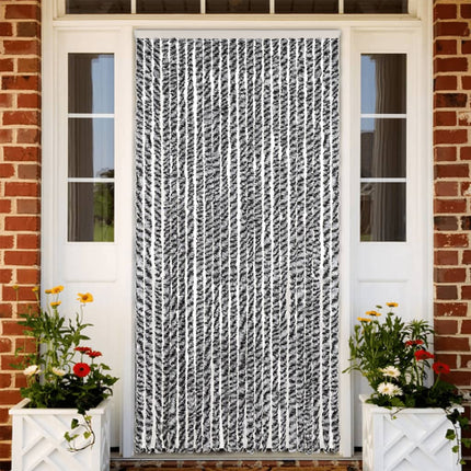 flueforhæng 100x230 cm chenille grå + sort og hvid