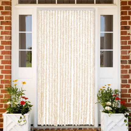 flueforhæng 90x200 cm chenille beige og hvid