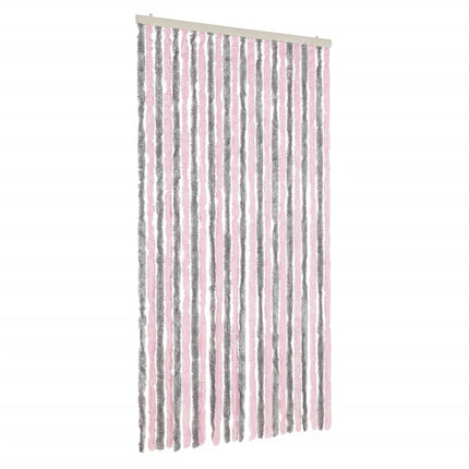 flueforhæng 100x200 cm chenille sølvgrå og lyserød