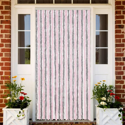 flueforhæng 100x200 cm chenille sølvgrå og lyserød