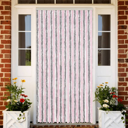 flueforhæng 100x230 cm chenille sølvgrå og lyserød