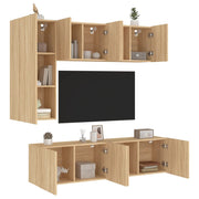 tv-møbel til væg 5 dele konstrueret træ sonoma-eg