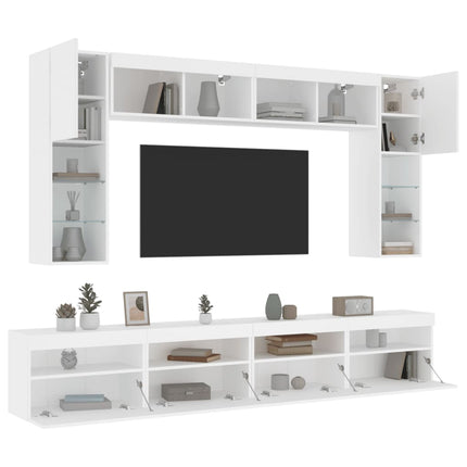 væghængt tv-møbel 8 dele med LED-lys hvid