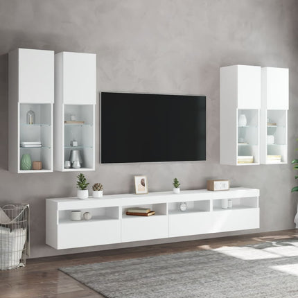 væghængt tv-møbel 6 dele med LED-lys hvid