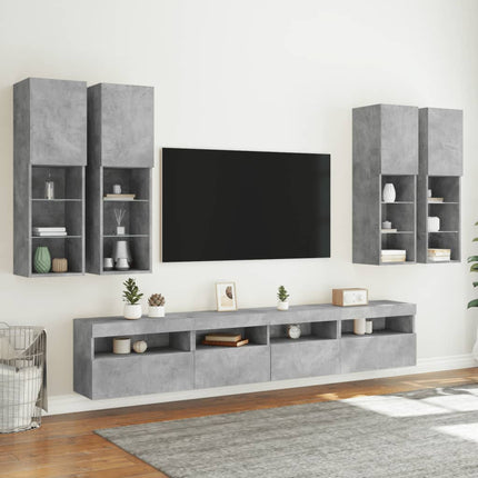 væghængt tv-møbel 7 dele med LED-lys betongrå