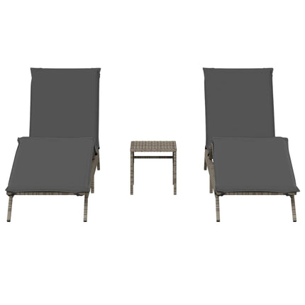 liggestole 2 stk. med bord polyrattan grå