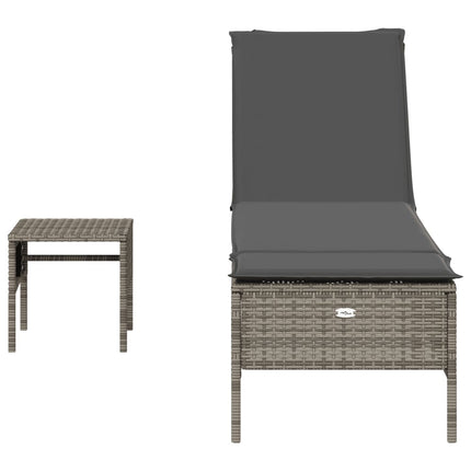 liggestol med bord og hynde polyrattan grå