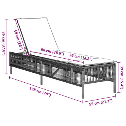 liggestol med hynde polyrattan lysegrå