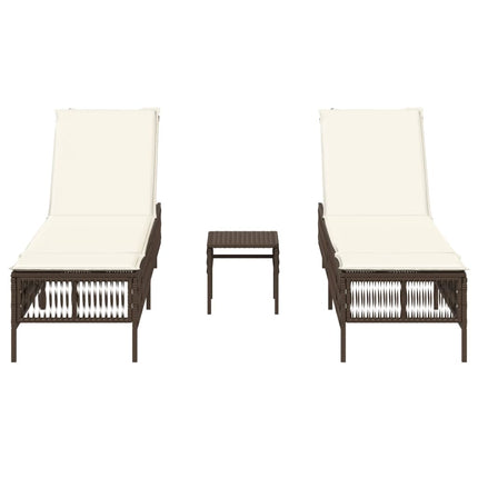 liggestole 2 stk. med bord polyrattan brun
