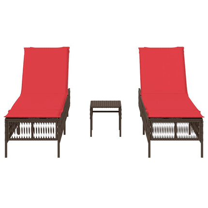 liggestole 2 stk. med bord brun polyrattan