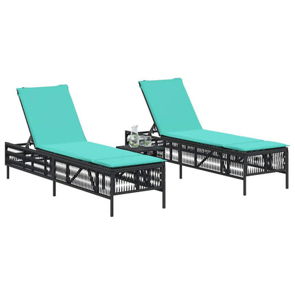 liggestole 2 stk. med bord sort polyrattan