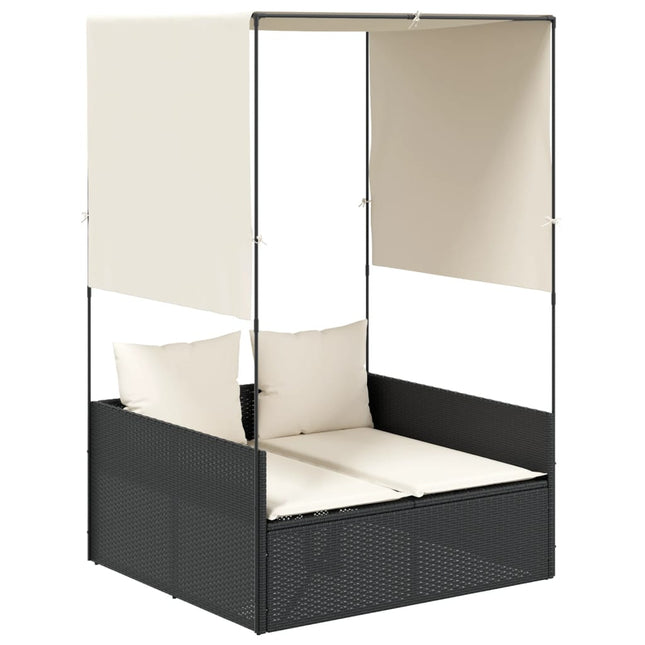 solseng med tag og gardiner polyrattan sort