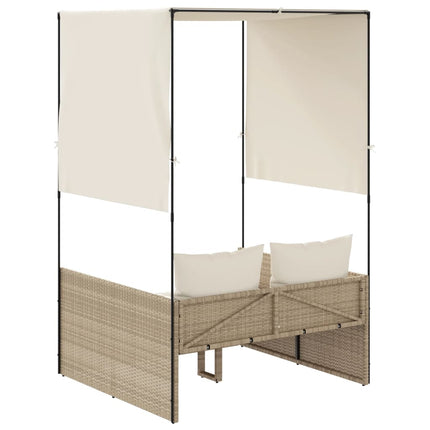 solseng med tag og gardiner polyrattan beige