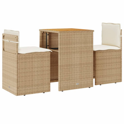 bistrosæt til haven 3 dele med hynder polyrattan beige