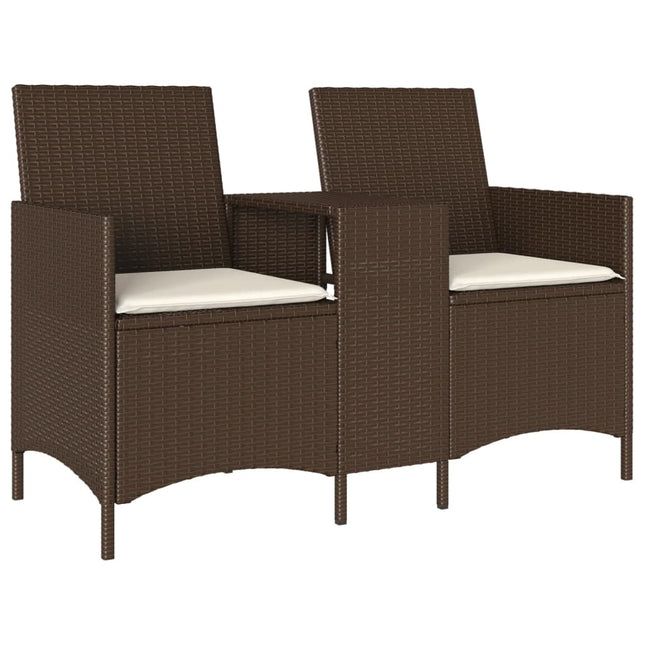 2-personers havesofa med bord og hynder polyrattan brun