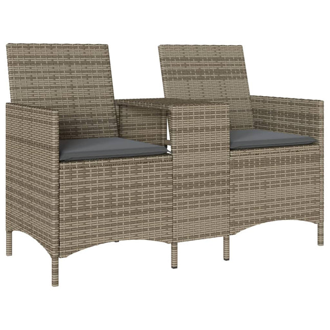 2-personers havesofa med bord og hynder polyrattan grå