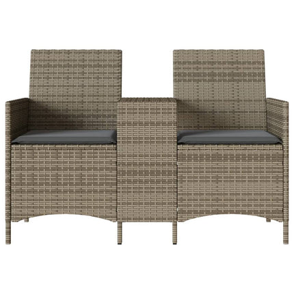 2-personers havesofa med bord og hynder polyrattan grå
