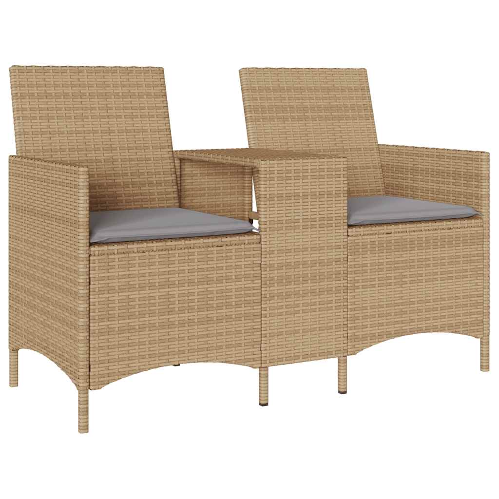 2-personers havesofa med bord og hynder polyrattan beige