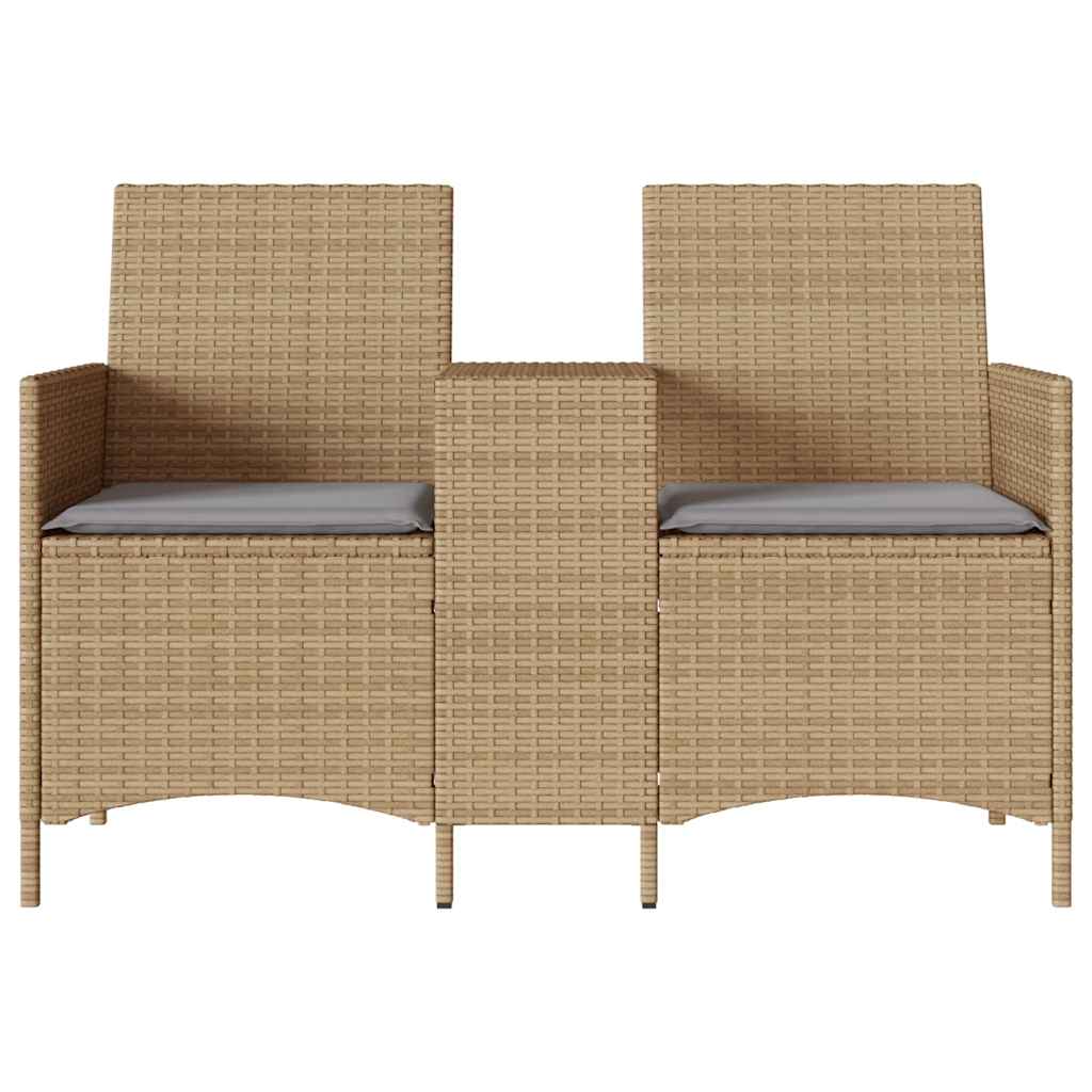 2-personers havesofa med bord og hynder polyrattan beige