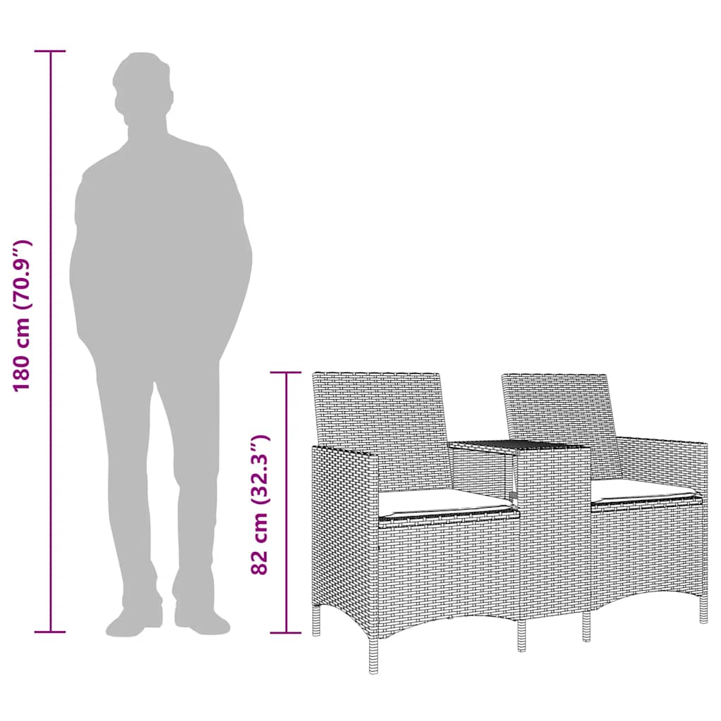 2-personers havesofa med bord og hynder polyrattan beige