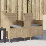 2-personers havesofa med bord og hynder polyrattan beige