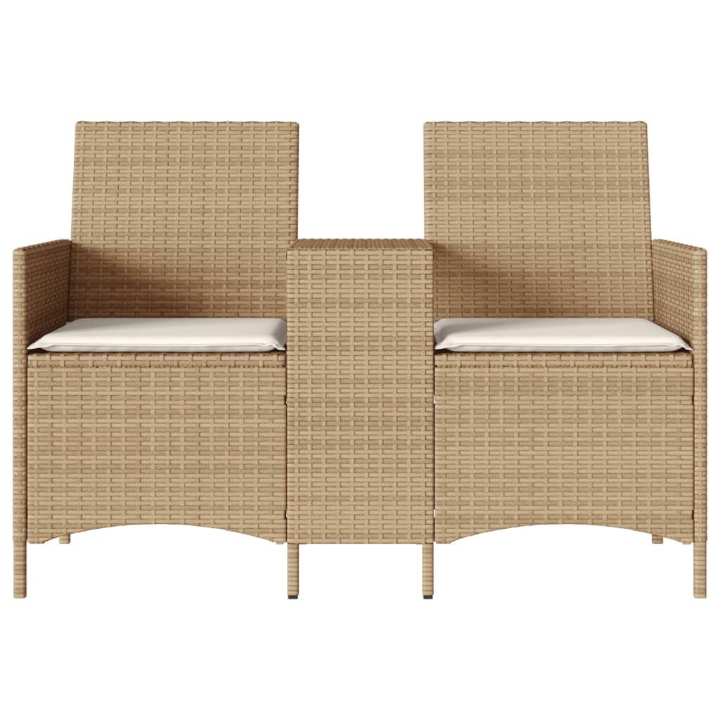 2-personers havesofa med bord og hynder polyrattan beige