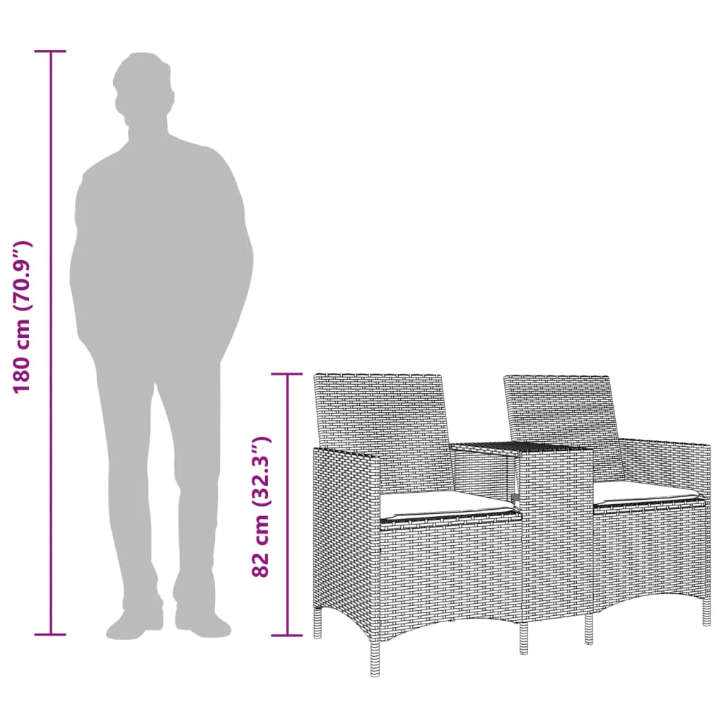 2-personers havesofa med bord og hynder polyrattan beige