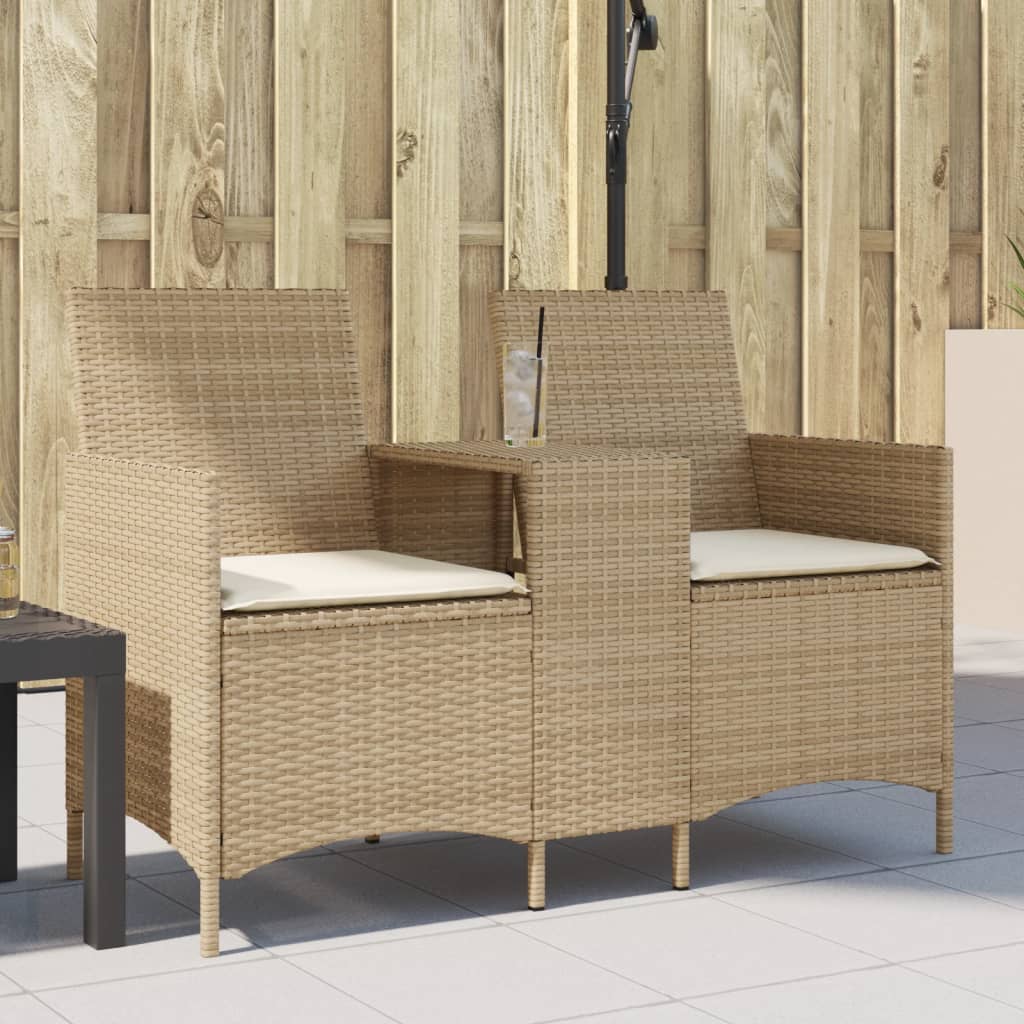 2-personers havesofa med bord og hynder polyrattan beige billede