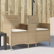 2-personers havesofa med bord og hynder polyrattan beige