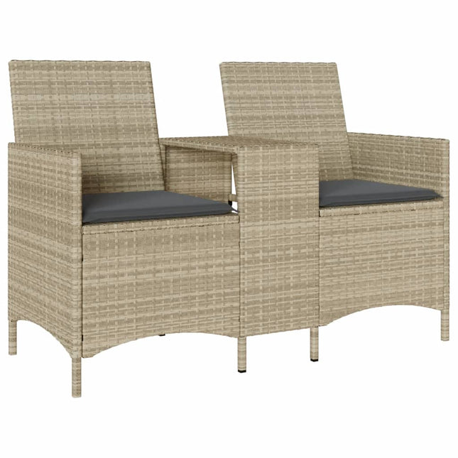 2-personers havesofa med bord og hynder polyrattan lysegrå