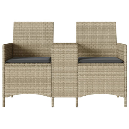 2-personers havesofa med bord og hynder polyrattan lysegrå