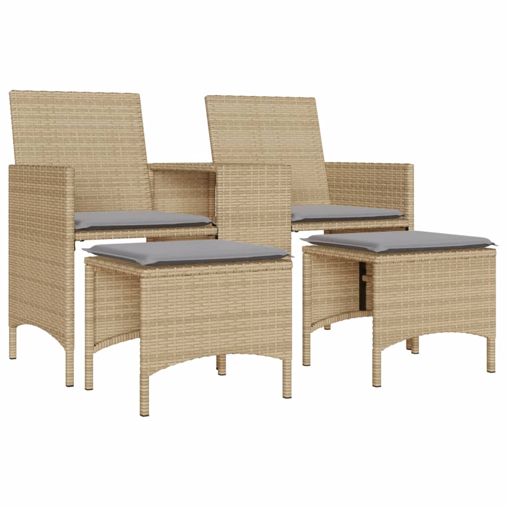 2-personers havesofa med bord og skamler polyrattan beige