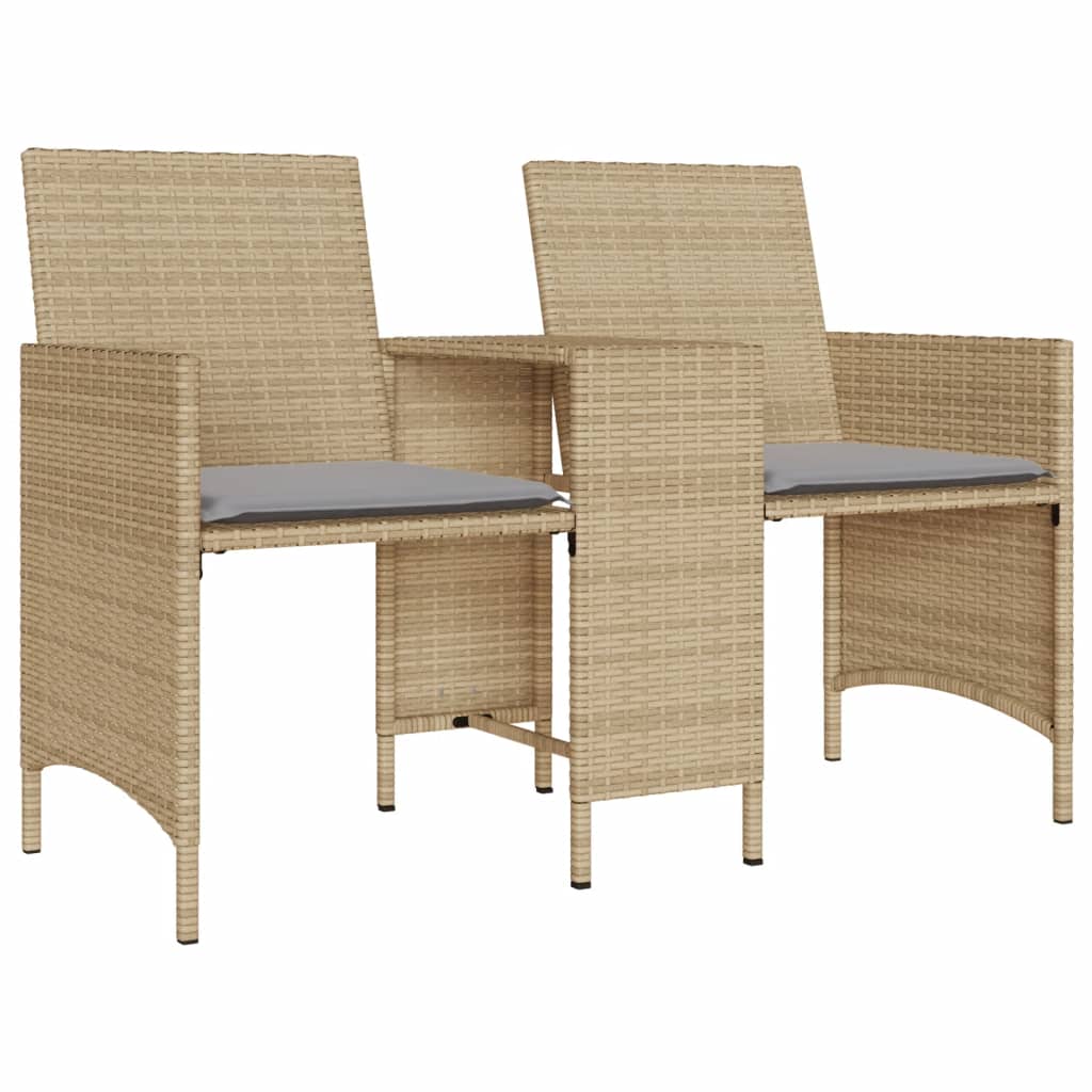 2-personers havesofa med bord og skamler polyrattan beige