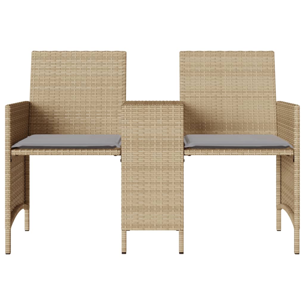 2-personers havesofa med bord og skamler polyrattan beige