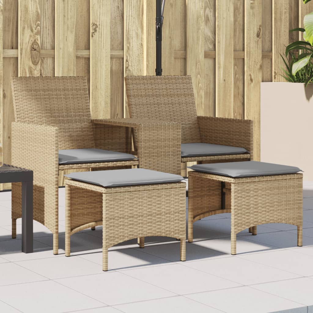 2-personers havesofa med bord og skamler polyrattan beige