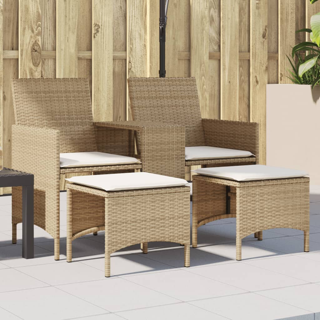 2-Personers Havesofa Med Bord Og Hynder Polyrattan - beige og cremefarvet / Med fodskammel