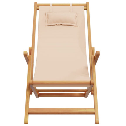 strandstol foldbar massivt eukalyptustræ og stof beige