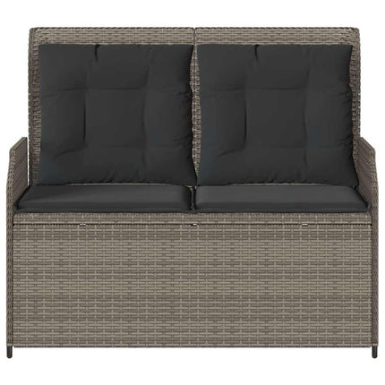 havebænk med hynder og lænefunktion polyrattan grå