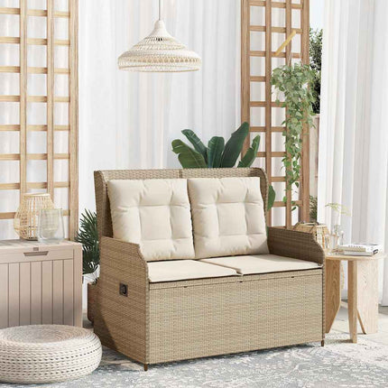 havebænk med hynder og lænefunktion polyrattan beige