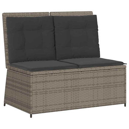 havebænk med hynder og lænefunktion polyrattan grå
