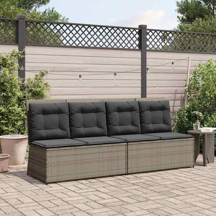 havebænk med hynder og lænefunktion polyrattan grå