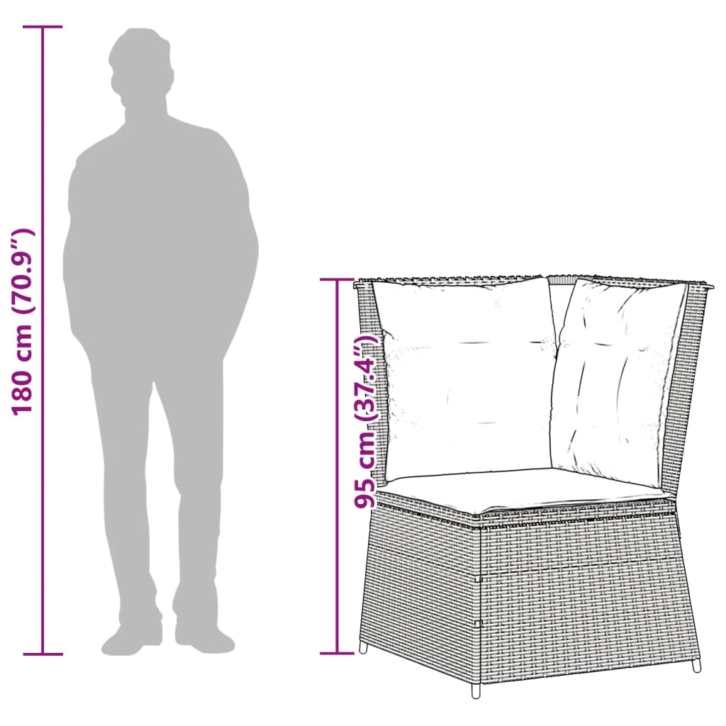 hjørnemodul til havesofa med hynder polyrattan sort