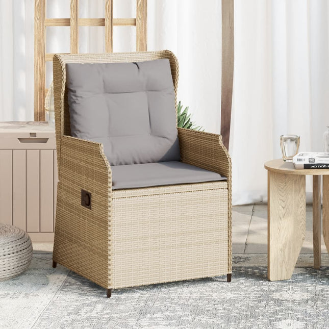 havestole 2 stk. med lænefunktion og hynder polyrattan beige