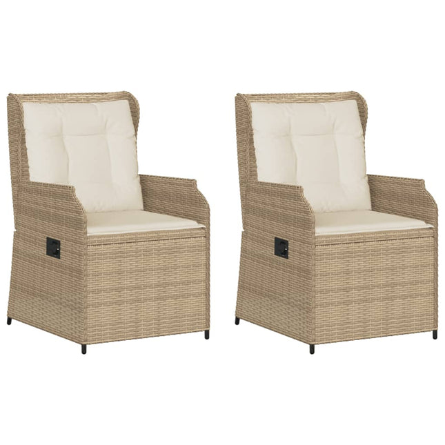 havestole 2 stk. med lænefunktion og hynder polyrattan beige