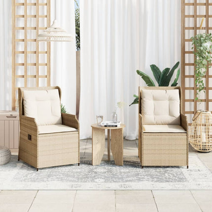 havestole 2 stk. med lænefunktion og hynder polyrattan beige