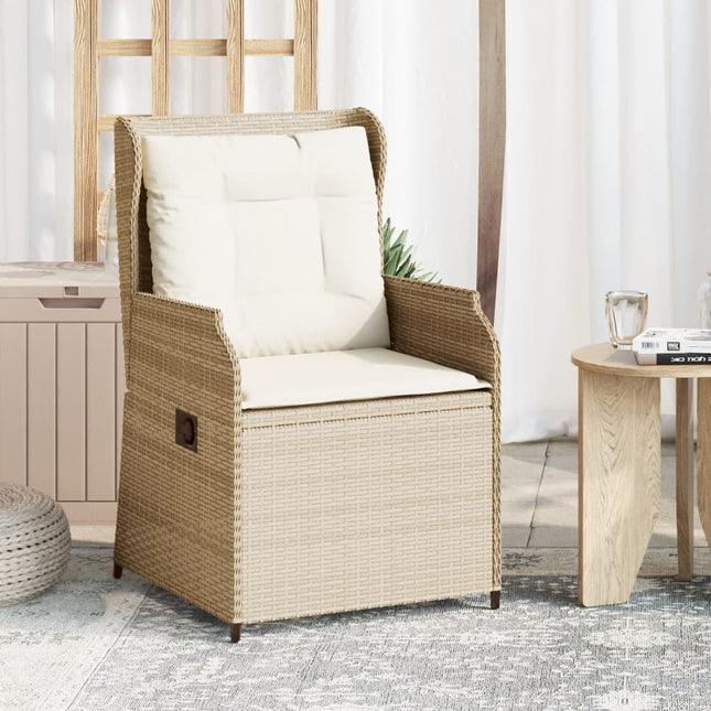 havestole 2 stk. med lænefunktion og hynder polyrattan beige