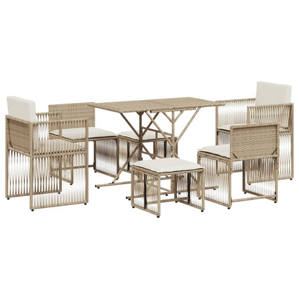 spisebordssæt til haven 7 dele med hynder polyrattan beige