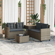 havesofa med bord og hynder L-formet polyrattan grå