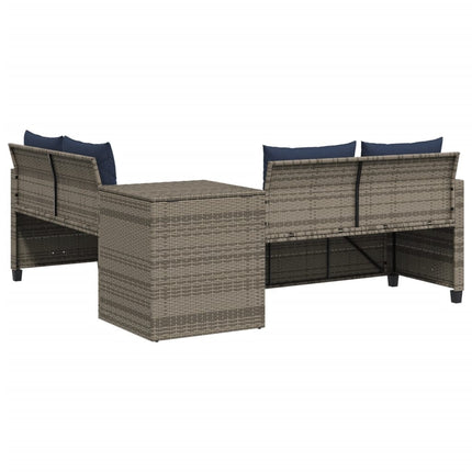 havesofa med bord og hynder L-formet grå polyrattan