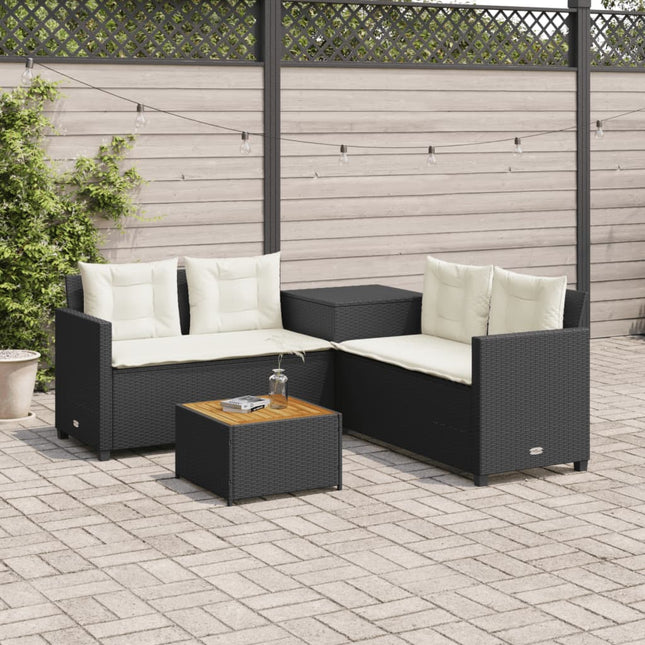havesofa med bord og hynder L-formet polyrattan sort